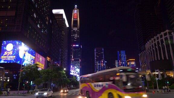 夜光照亮深圳市区交通街道全景4k中国