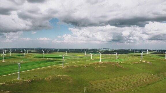超写实和鸟瞰图的风力涡轮机农场