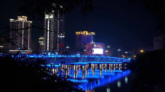 夜景时间照明三亚市滨江交通大桥全景4k中国海南