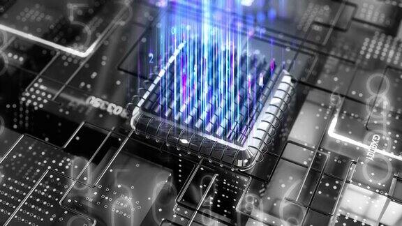 未来CPU大数据处理运动数据传输集成微芯片数字网络与计算发展黑白背景视频