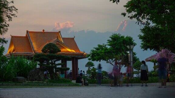 日落照明三亚公园俯视图全景4k时间间隔海南岛中国