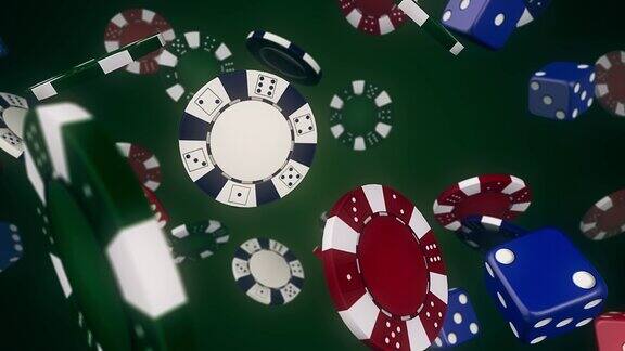 4K扑克赌场筹码和卡下落无缝循环背景
