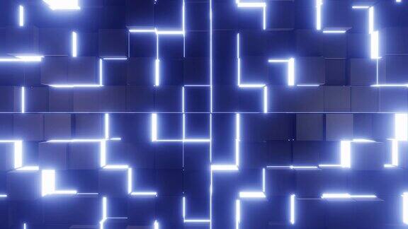立方体墙运动科幻VJ循环背景与蓝色霓虹灯