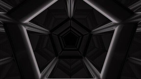 黑色六边形隧道与反射无缝动画背景