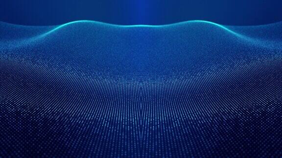 科幻抽象主题与粒子镜像波4k环形抽象蓝色辉光粒子背景形成曲线表面对称结构带粒子全息图的数字bg
