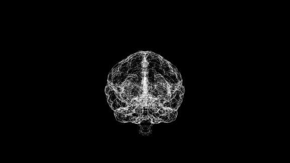 动画3d模型的人脑旋转在黑色背景和脉冲脑电波