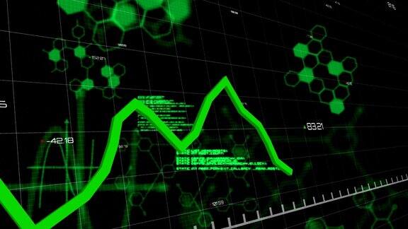 绿色图形移动和数据处理在黑色背景下