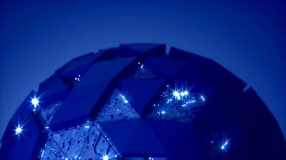 未来的电子蓝色球体无缝循环3D渲染动画