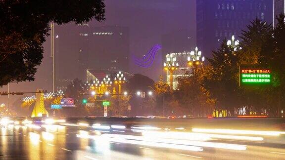 夜光照亮成都城市交通街道时光流逝全景4k中国