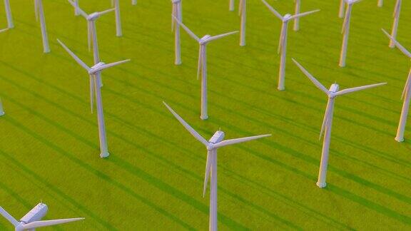 日落草原上的风力发电厂