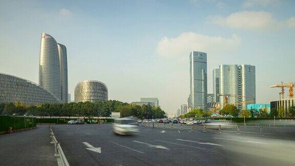 晴天成都市金融中心市中心交通街道时间推移全景4k中国