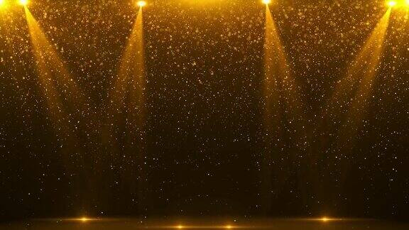 颁奖晚会舞台金碧辉煌舞台动画星星光和粒子奢华的金色轻条纹