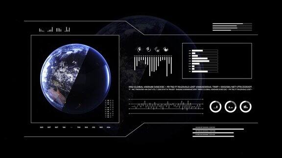 行星地球分昼夜视图3d地球仪数据技术HUD显示接口4k