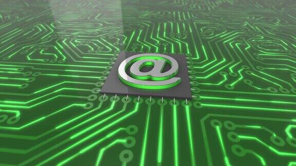 深绿色旋转电脑电路板概念电子邮件循环4K