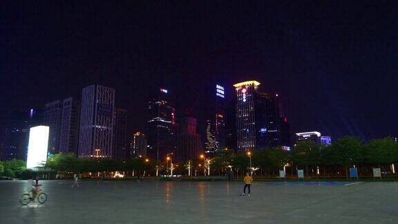 夜间时间深圳市中心滑板广场全景4k中国