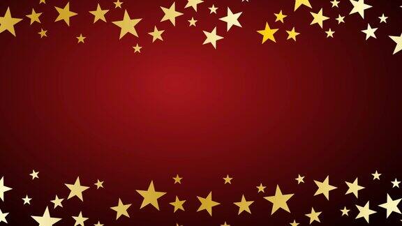 圣诞2D动画与复制空间为您的文本红色背景上的金色星星