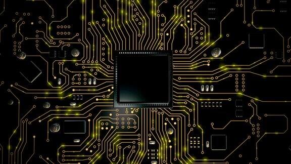 3D渲染CPU中央处理器单元芯片组在印刷电路板上为电子技术概念选择焦点浅景深
