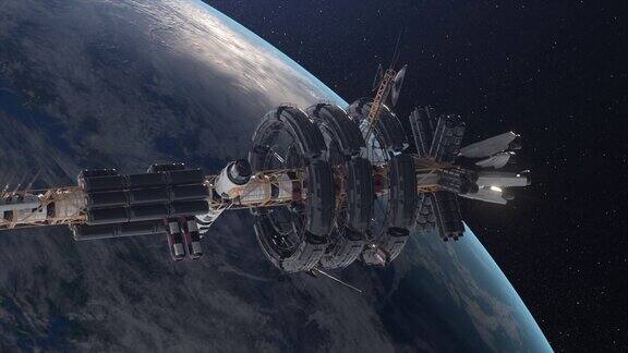 地球轨道上的空间站国际空间站美国国家航空航天局太空征服地球和宇宙飞船的景色三维动画