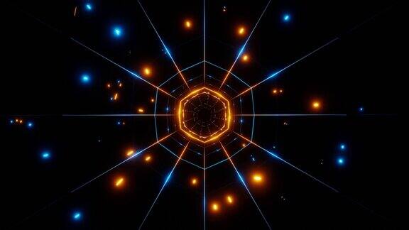 宇宙分形隧道发光橙蓝色灯vj环抽象背景