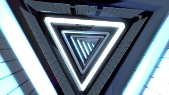 三角形无限环管隧道3D背景发光霓虹灯抽象动画三角运动催眠漩涡效果光学错觉插图抽象动画催眠隧道