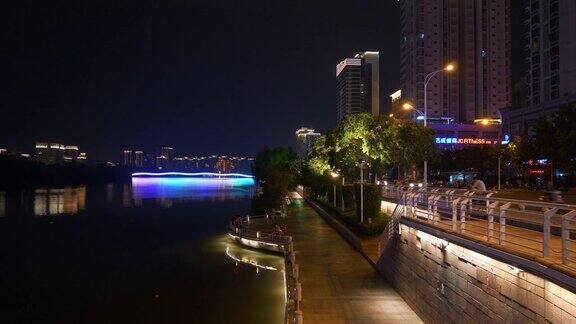 夜景照明三亚市滨江步行湾全景4k中国海南