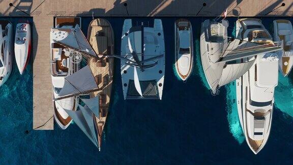 游艇俱乐部鸟瞰图从空中俯瞰停靠的帆船