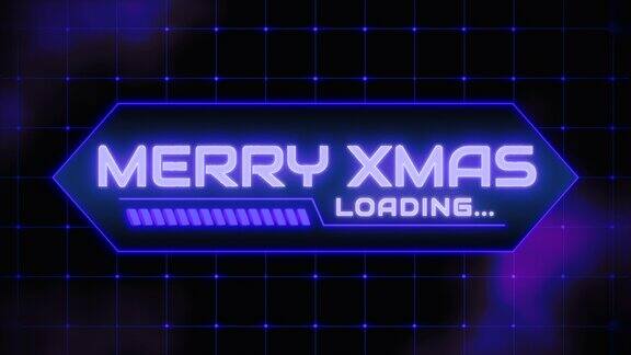 圣诞快乐的数字屏幕与HUD元素和霓虹灯网格