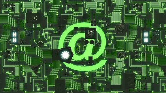 绿色照明的未来电路板与电子邮件图标