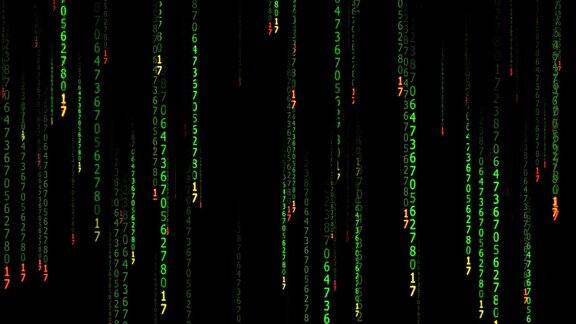 二进制代码在黑色背景上绿色数字在屏幕上移动矩阵代码背景数字时代二进制算法HUD接口数据编码解密编码