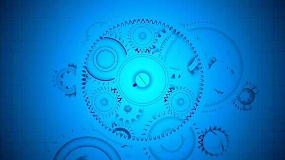 抽象蓝色齿轮背景-无缝循环