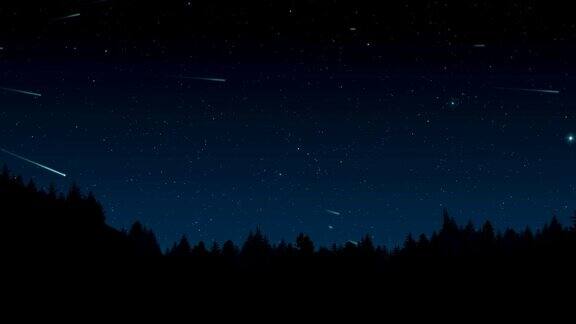 流星或流星照亮了森林上空的夜空