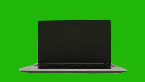 高度详细的铝制笔记本电脑在绿色屏幕上旋转