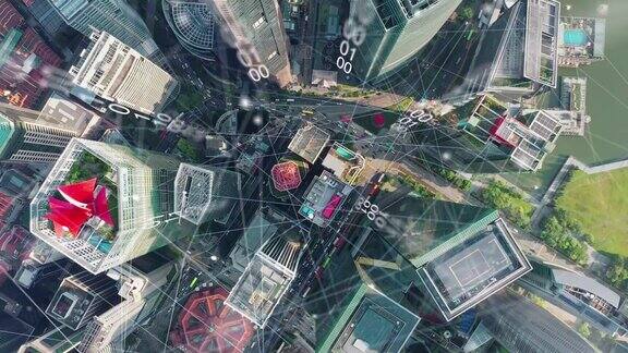 鸟瞰新加坡现代城市及通讯网络智慧城市物联网信息通信网络传感器网络智能电网概念抽象和工业4.0