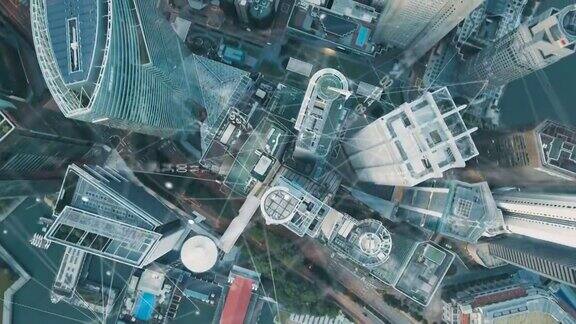 鸟瞰新加坡现代城市及通讯网络智慧城市物联网信息通信网络传感器网络智能电网概念抽象