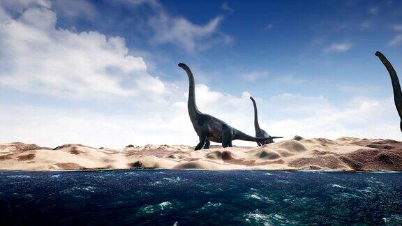 史前时期的恐龙在沙地上活动现实的呈现4k