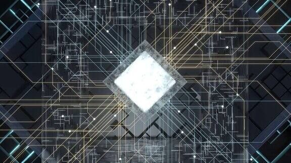 发光立方体和电路黑色立方体3d渲染