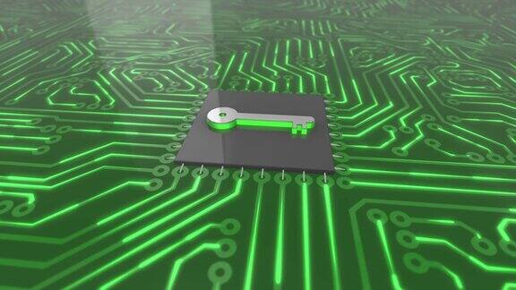 深绿色旋转电脑电路板概念键环4K