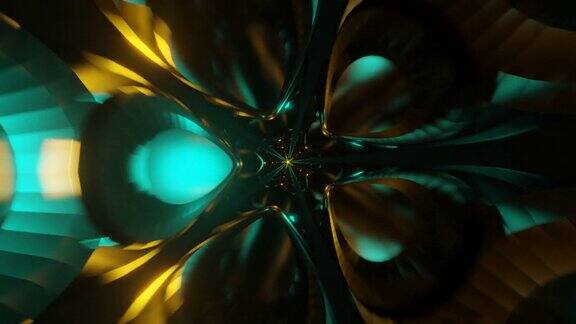 催眠的科幻走廊闪烁着多色霓虹灯