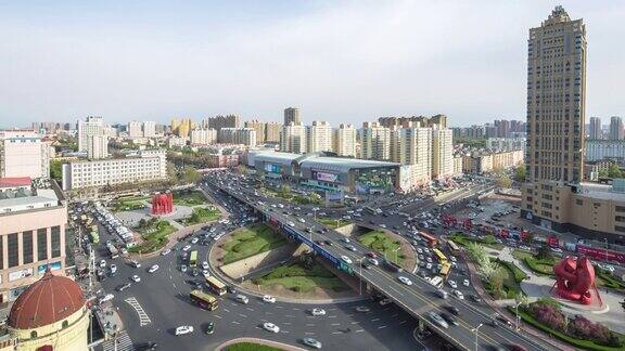 哈尔滨市区十字路口交通繁忙间隔拍摄4k