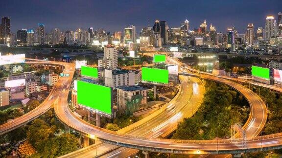 曼谷城市景观的时间流逝与色度键绿色屏幕