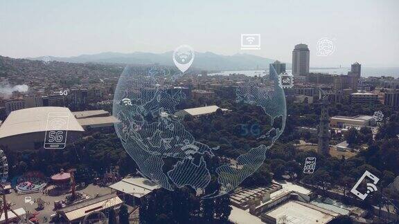 智慧城市IOT物联网ICT数字技术未来感、自动化管理智能数字技术安全与电力能源可持续的虚拟城市增强