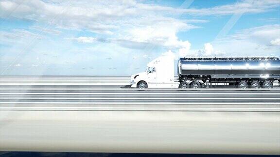 3d模型的汽油罐车拖车卡车上的公路开车非常快现实的4k的动画油