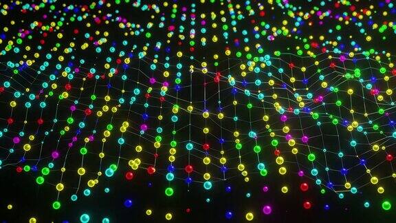 彩色网格与发光节点技术未来抽象背景3d渲染几何背景图案设计迪斯科舞蹈Vj循环音乐节或夜总会Dj