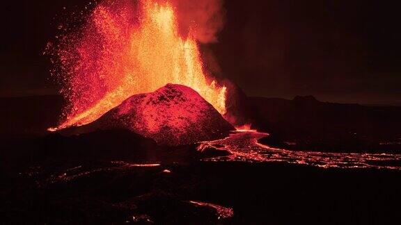冰岛2021年红色的夜晚火山爆发