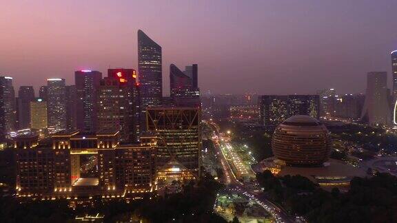日落时分天空杭州市区滨江交通湾航拍全景4k中国
