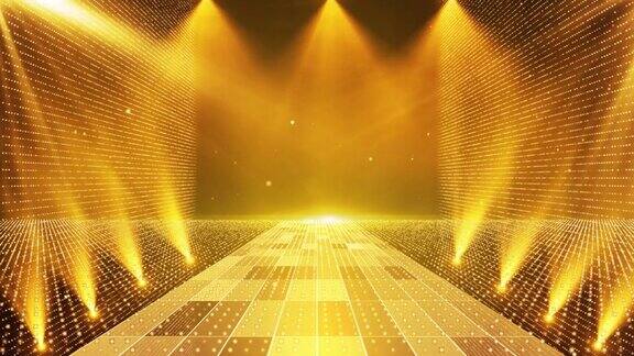 闪烁着金色粒子光的颁奖典礼舞台背景