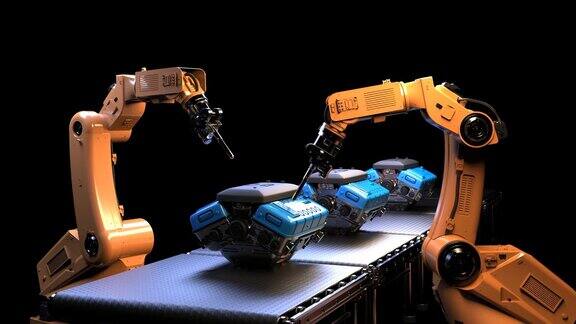 机器人装配线与汽车发动机或机器