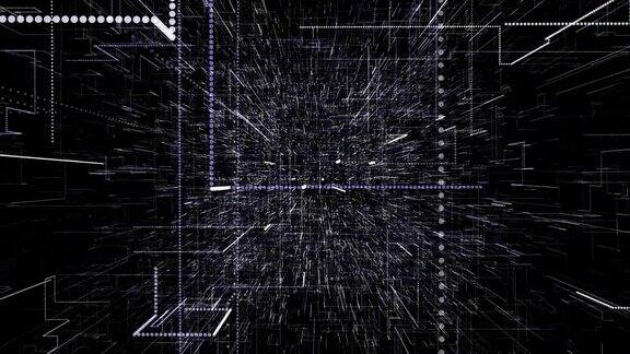蓝色抽象虚拟空间3d插图飞越数字数据隧道