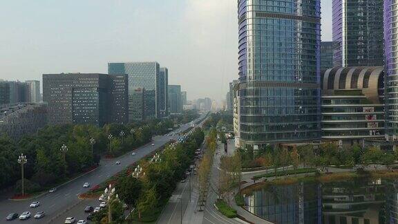 白天拍摄成都市著名金融区区交通街道航拍4k中国全景图