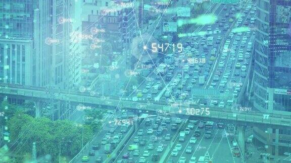 数字智慧城市交通控制与跟踪AR增强现实技术汽车车辆跟踪云数据计算未来的技术未来的数据分析图形